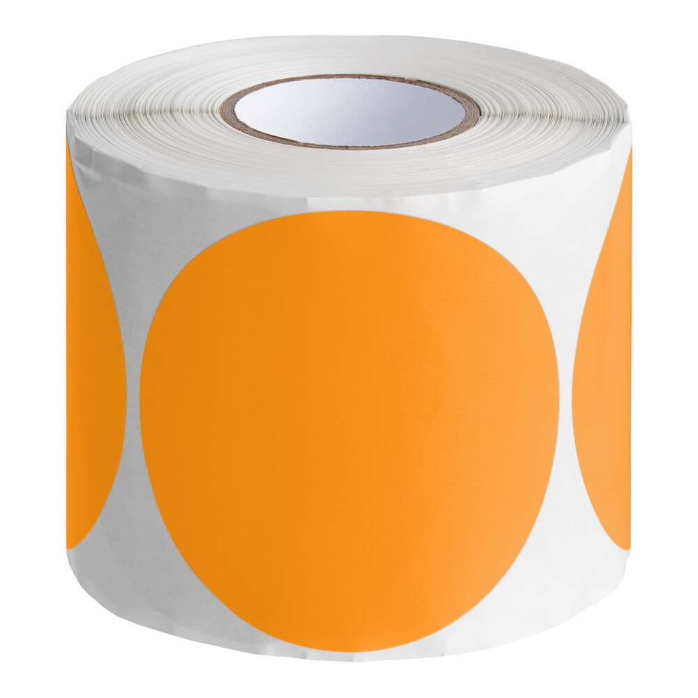 Lavex 3" Fluorescent Orange Semi-Gloss Paper Permanent Round Inventory Label - 500/Roll