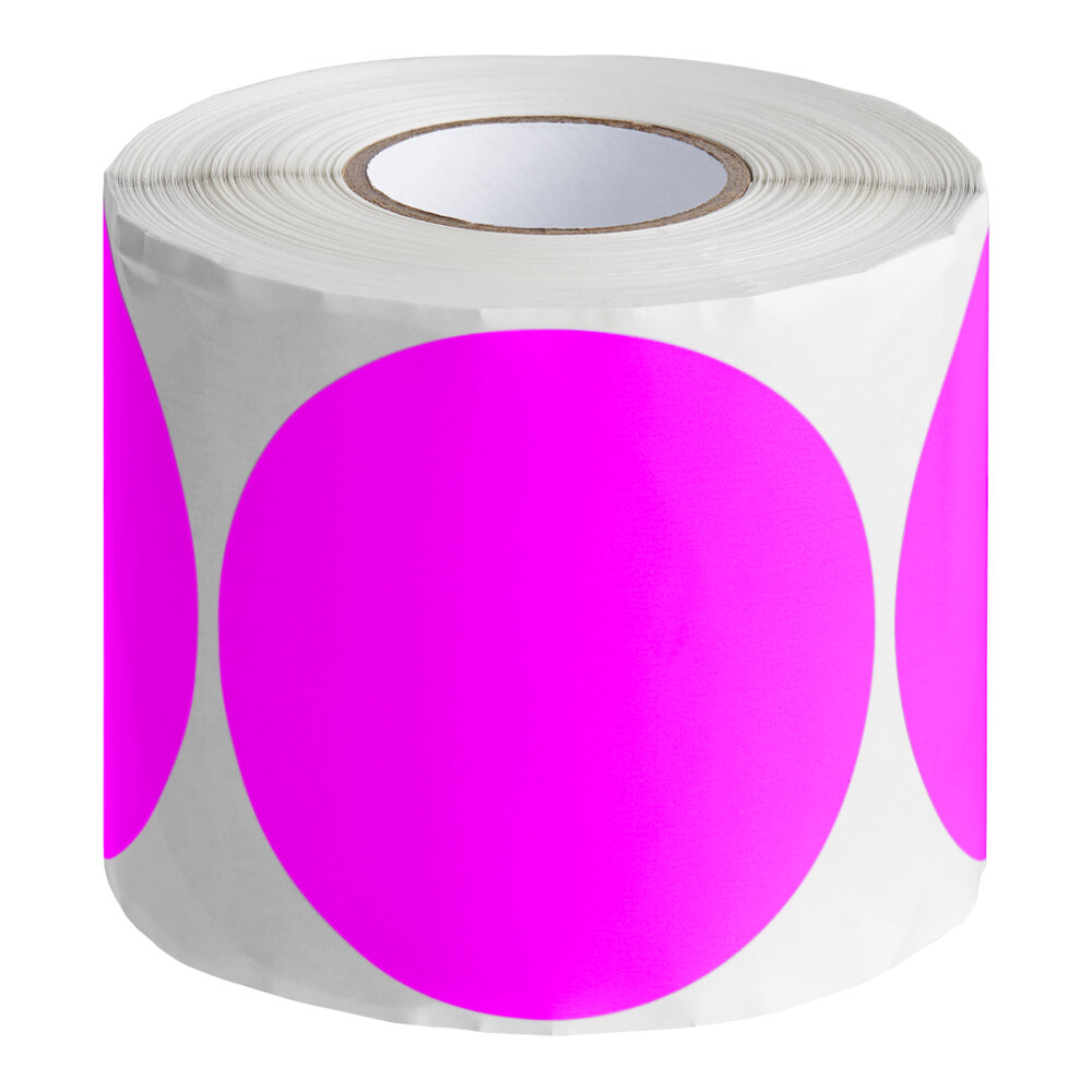 Lavex 3" Fluorescent Pink Semi-Gloss Paper Permanent Round Inventory Label - 500/Roll