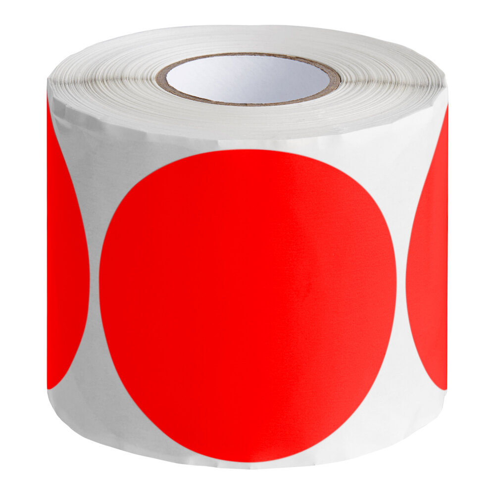 Lavex 3" Fluorescent Red Semi-Gloss Paper Permanent Round Inventory Label - 500/Roll
