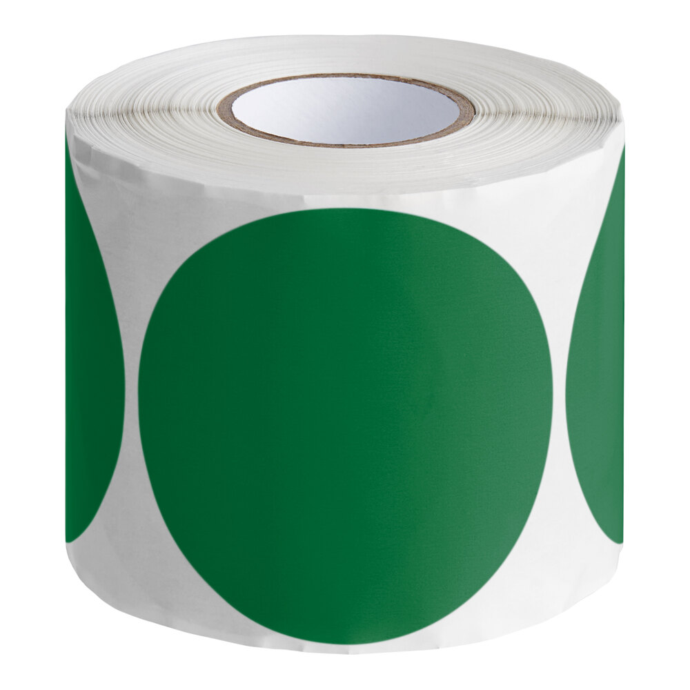 Lavex 3" Standard Green Semi-Gloss Paper Permanent Round Inventory Label - 500/Roll