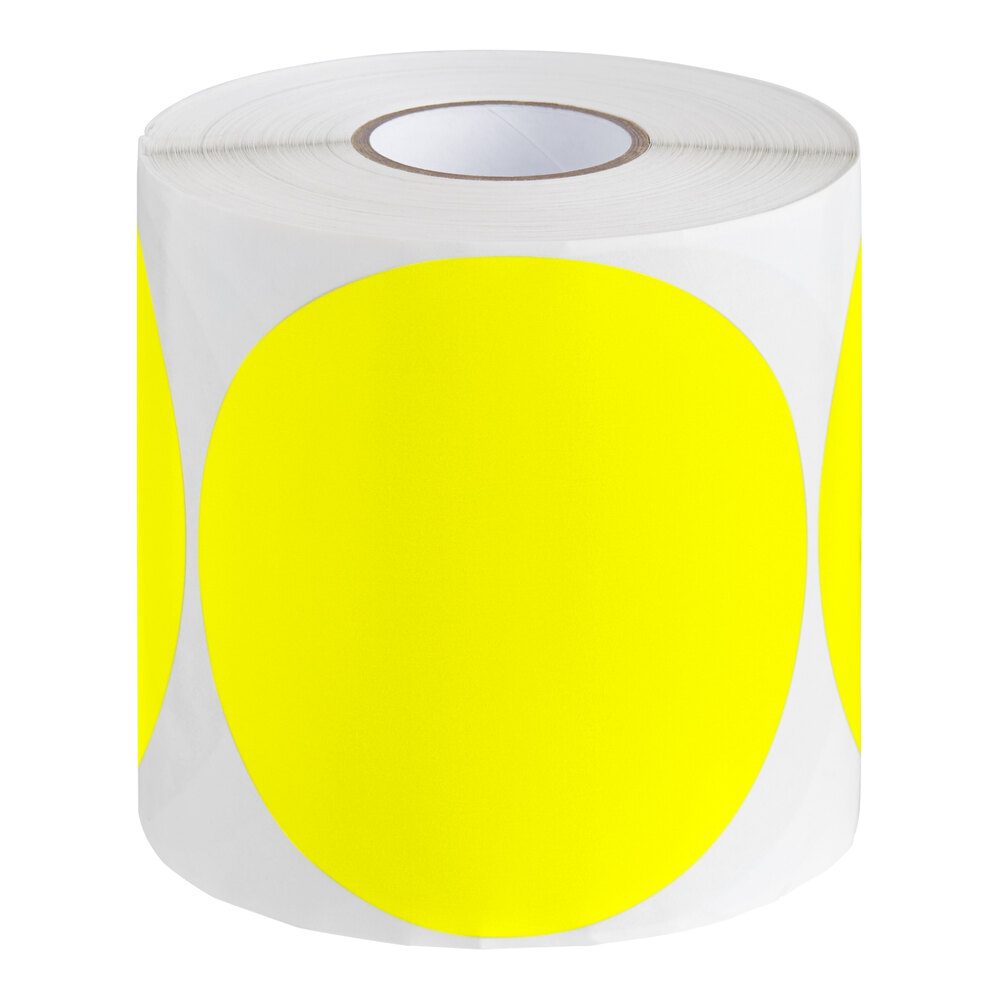 Lavex 4" Bright Yellow Semi-Gloss Paper Permanent Round Inventory Label - 500/Roll