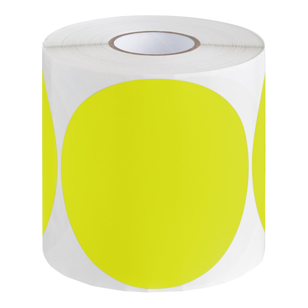 Lavex 4" Fluorescent Chartreuse Semi-Gloss Paper Permanent Round Inventory Label - 500/Roll
