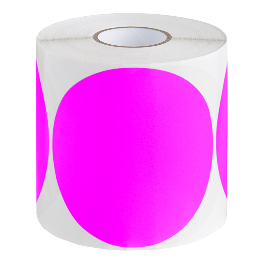 Lavex 4" Fluorescent Pink Semi-Gloss Paper Permanent Round Inventory Label - 500/Roll