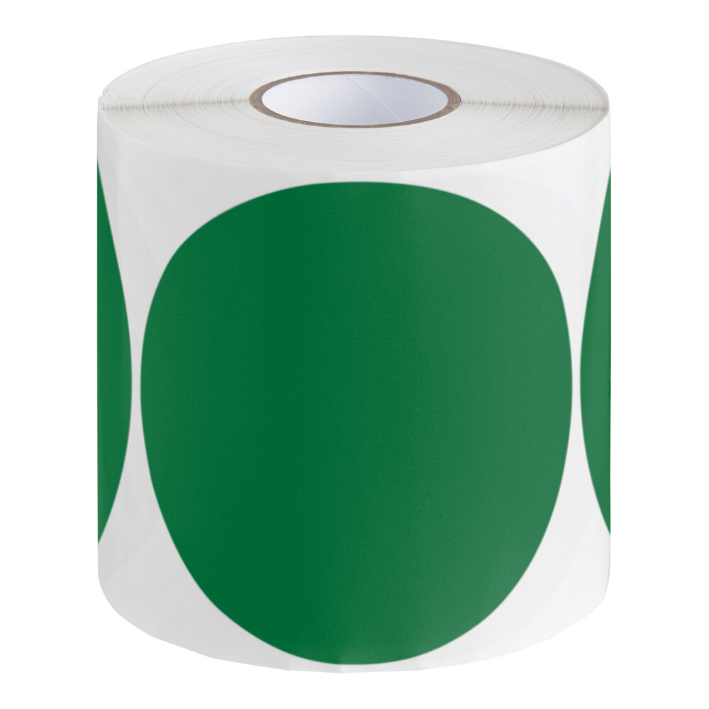 Lavex 4" Standard Green Semi-Gloss Paper Permanent Round Inventory Label - 500/Roll