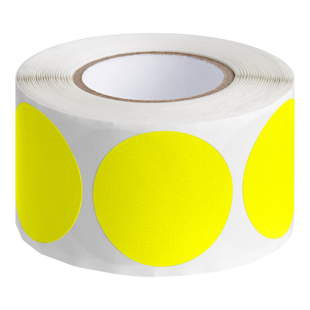 Lavex 1 1/2" Bright Yellow Semi-Gloss Paper Permanent Round Inventory Label - 500/Roll