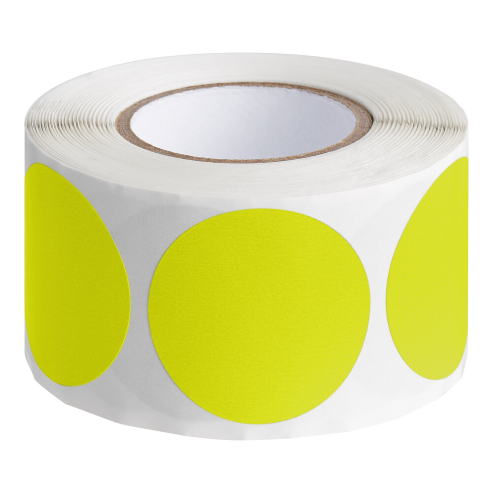 Lavex 1 1/2" Fluorescent Chartreuse Semi-Gloss Paper Permanent Round Inventory Label - 500/Roll
