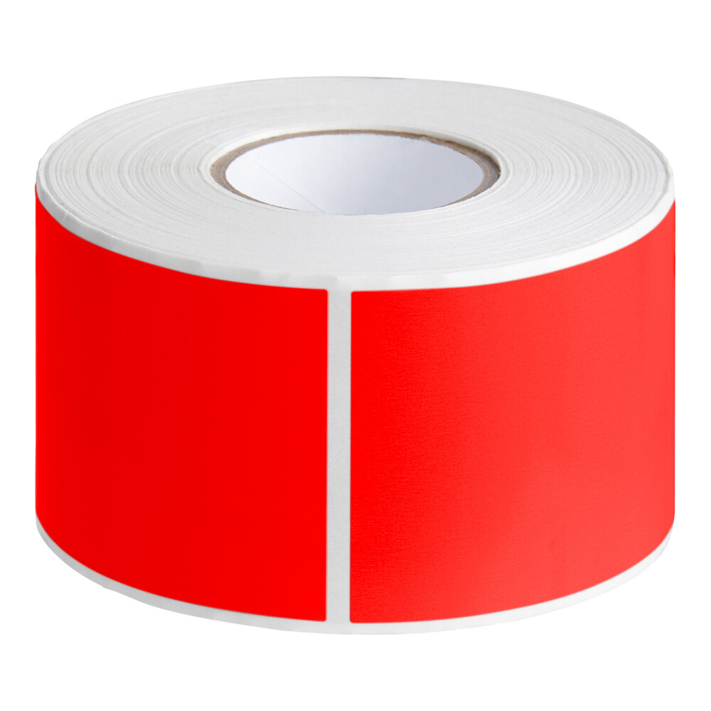 Lavex 2" x 3" Fluorescent Red Semi-Gloss Paper Permanent Rectangular Inventory Label - 500/Roll
