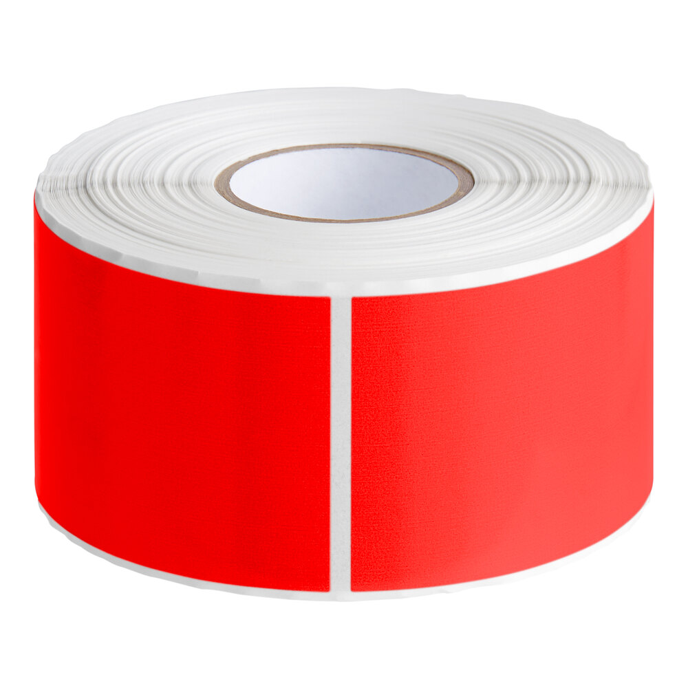 Lavex 2" x 4" Fluorescent Red Semi-Gloss Paper Permanent Rectangular Inventory Label - 500/Roll