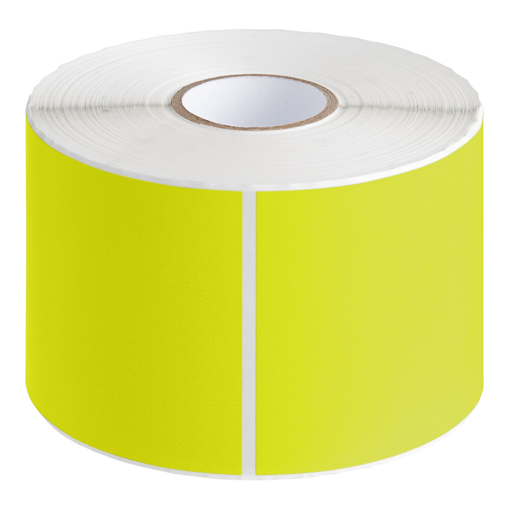 Lavex 3" x 5" Fluorescent Chartreuse Semi-Gloss Paper Permanent Rectangular Inventory Label - 500/Roll