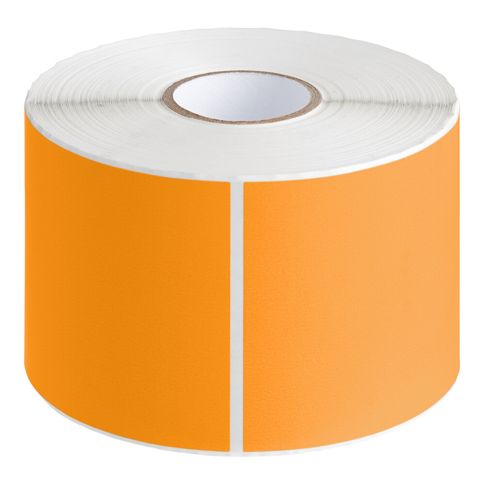 Lavex 3" x 5" Fluorescent Orange Semi-Gloss Paper Permanent Rectangular Inventory Label - 500/Roll