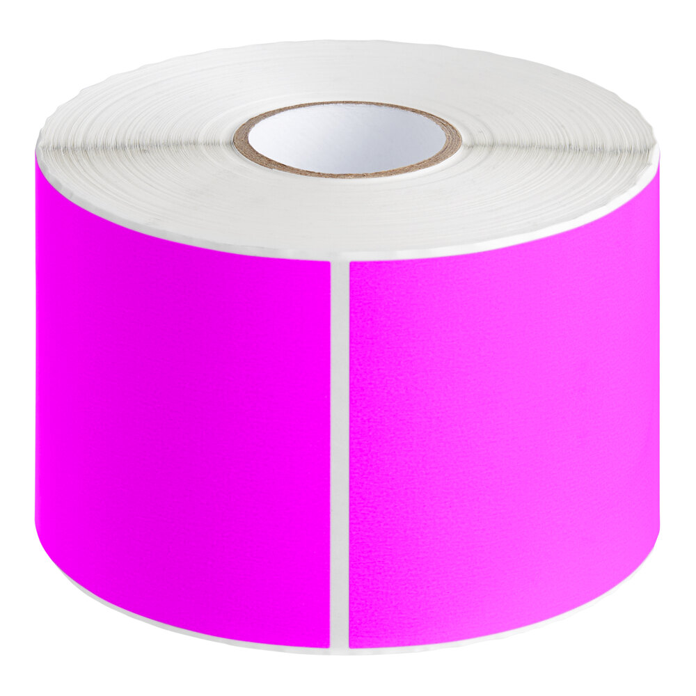 Lavex 3" x 5" Fluorescent Pink Semi-Gloss Paper Permanent Rectangular Inventory Label - 500/Roll