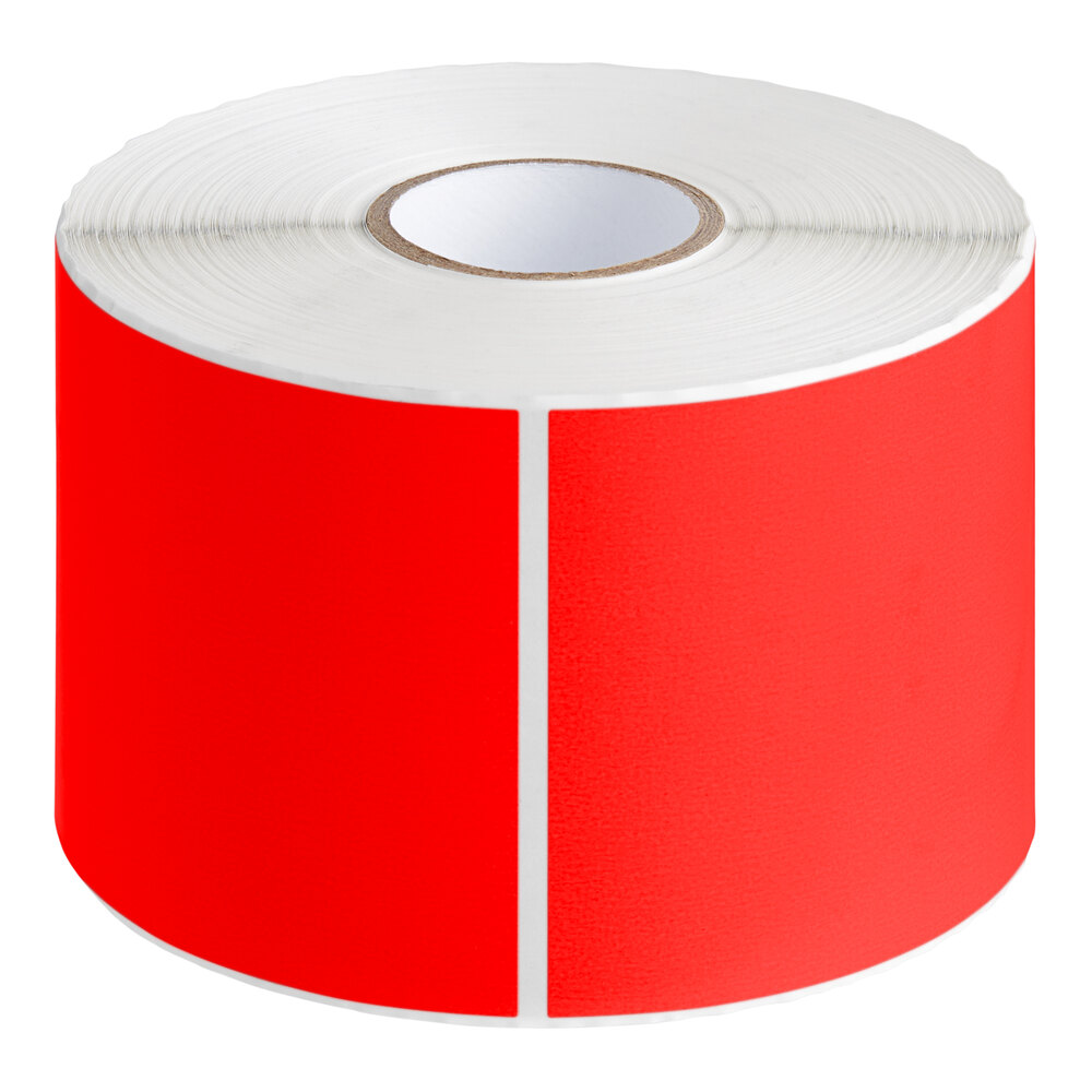 Lavex 3" x 5" Fluorescent Red Semi-Gloss Paper Permanent Rectangular Inventory Label - 500/Roll