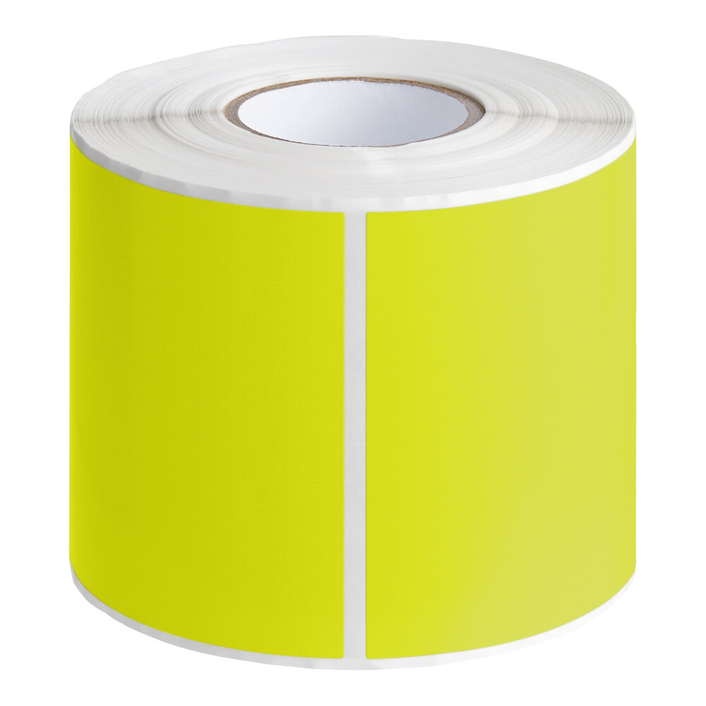 Lavex 3" x 6" Fluorescent Chartreuse Semi-Gloss Paper Permanent Rectangular Inventory Label - 250/Roll