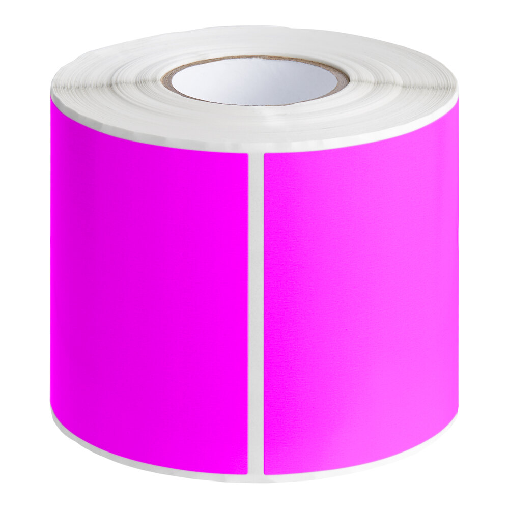 Lavex 3" x 6" Fluorescent Pink Semi-Gloss Paper Permanent Rectangular Inventory Label - 250/Roll