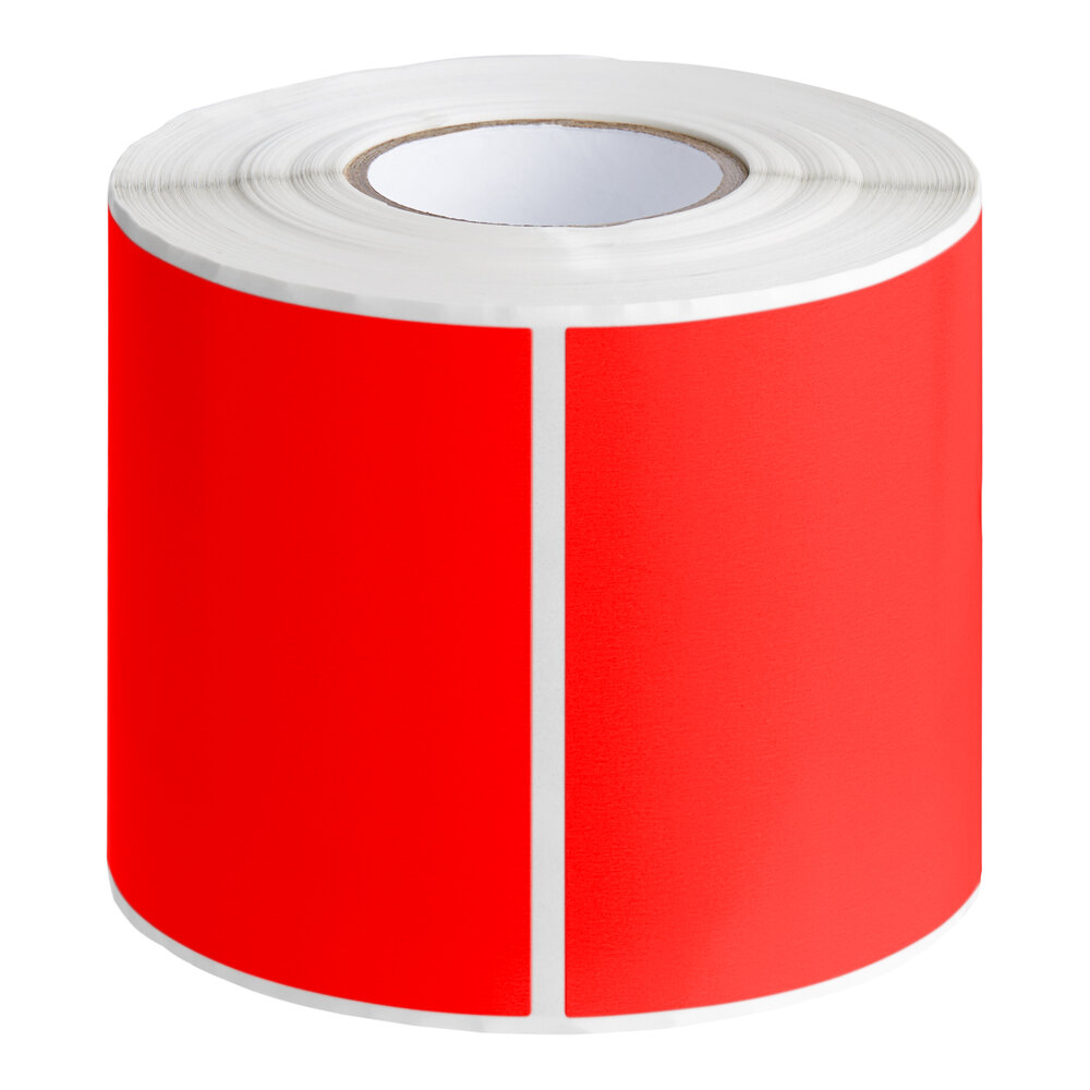 Lavex 3" x 6" Fluorescent Red Semi-Gloss Paper Permanent Rectangular Inventory Label - 250/Roll
