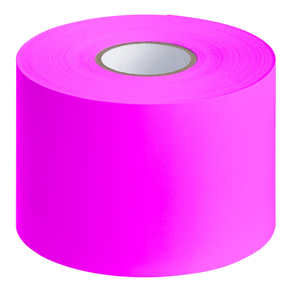 Lavex 3" x 9" Fluorescent Pink Semi-Gloss Paper Permanent Rectangular Inventory Label - 250/Roll