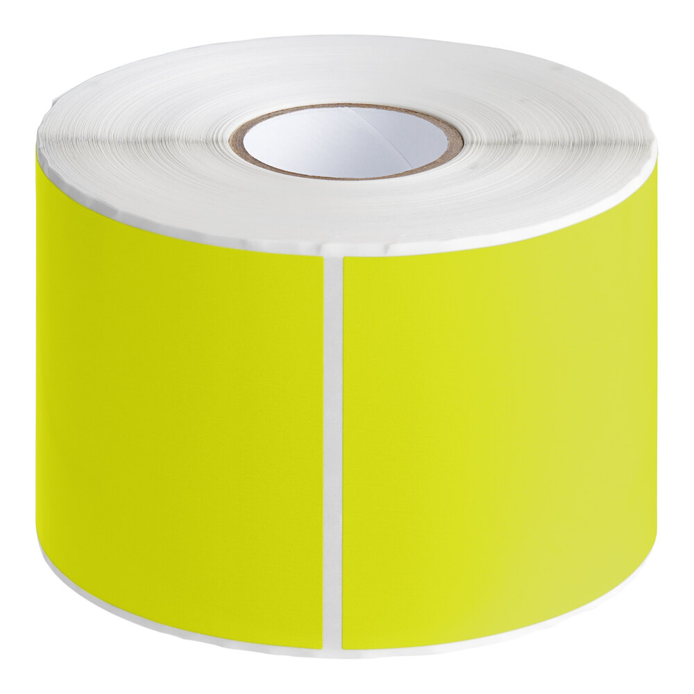 Lavex 3" x 10" Fluorescent Chartreuse Semi-Gloss Paper Permanent Rectangular Inventory Label - 250/Roll
