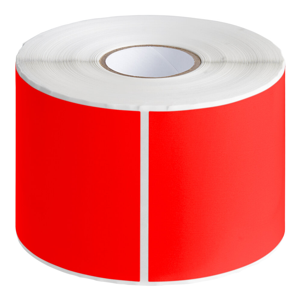 Lavex 3" x 10" Fluorescent Red Semi-Gloss Paper Permanent Rectangular Inventory Label - 250/Roll