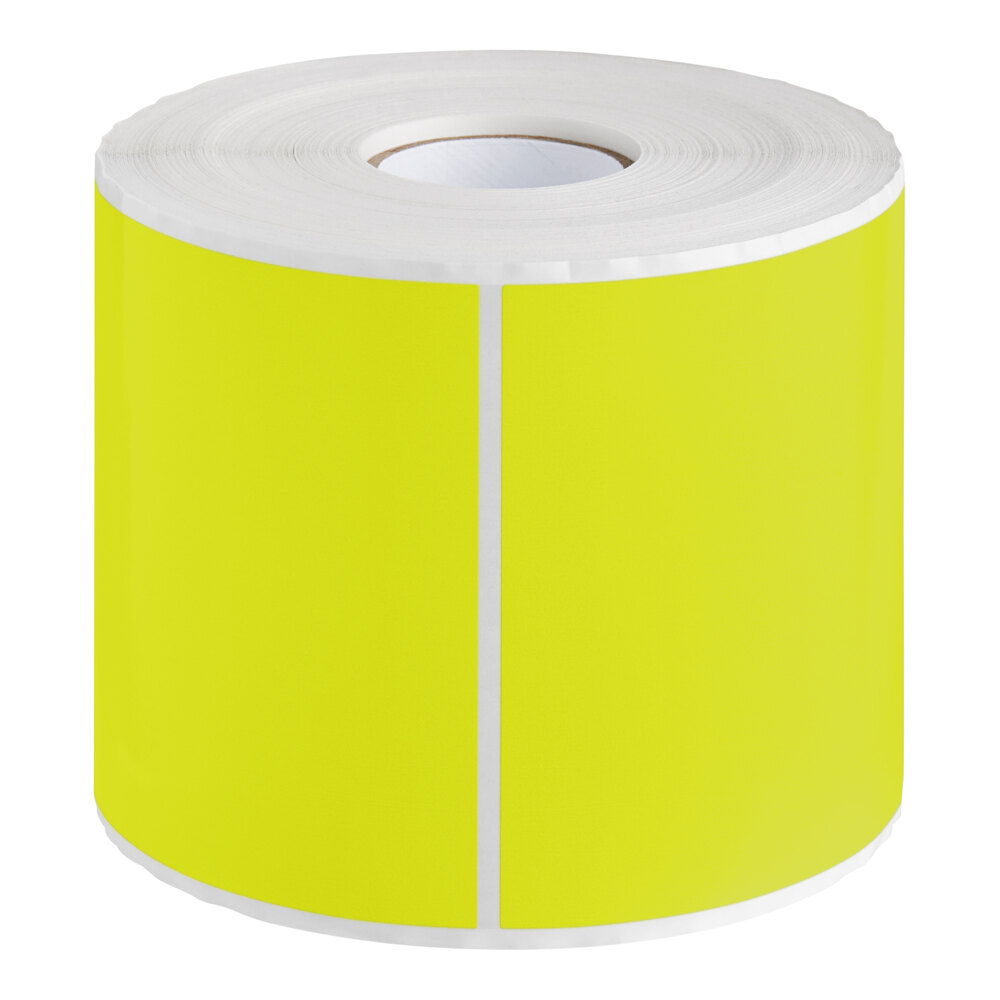 Lavex 4" x 6" Fluorescent Chartreuse Semi-Gloss Paper Permanent Rectangular Inventory Label - 500/Roll