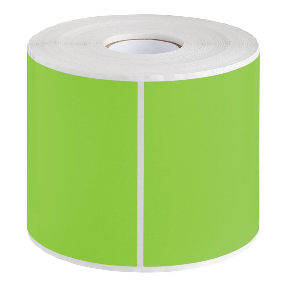 Lavex 4" x 6" Fluorescent Green Semi-Gloss Paper Permanent Rectangular Inventory Label - 500/Roll