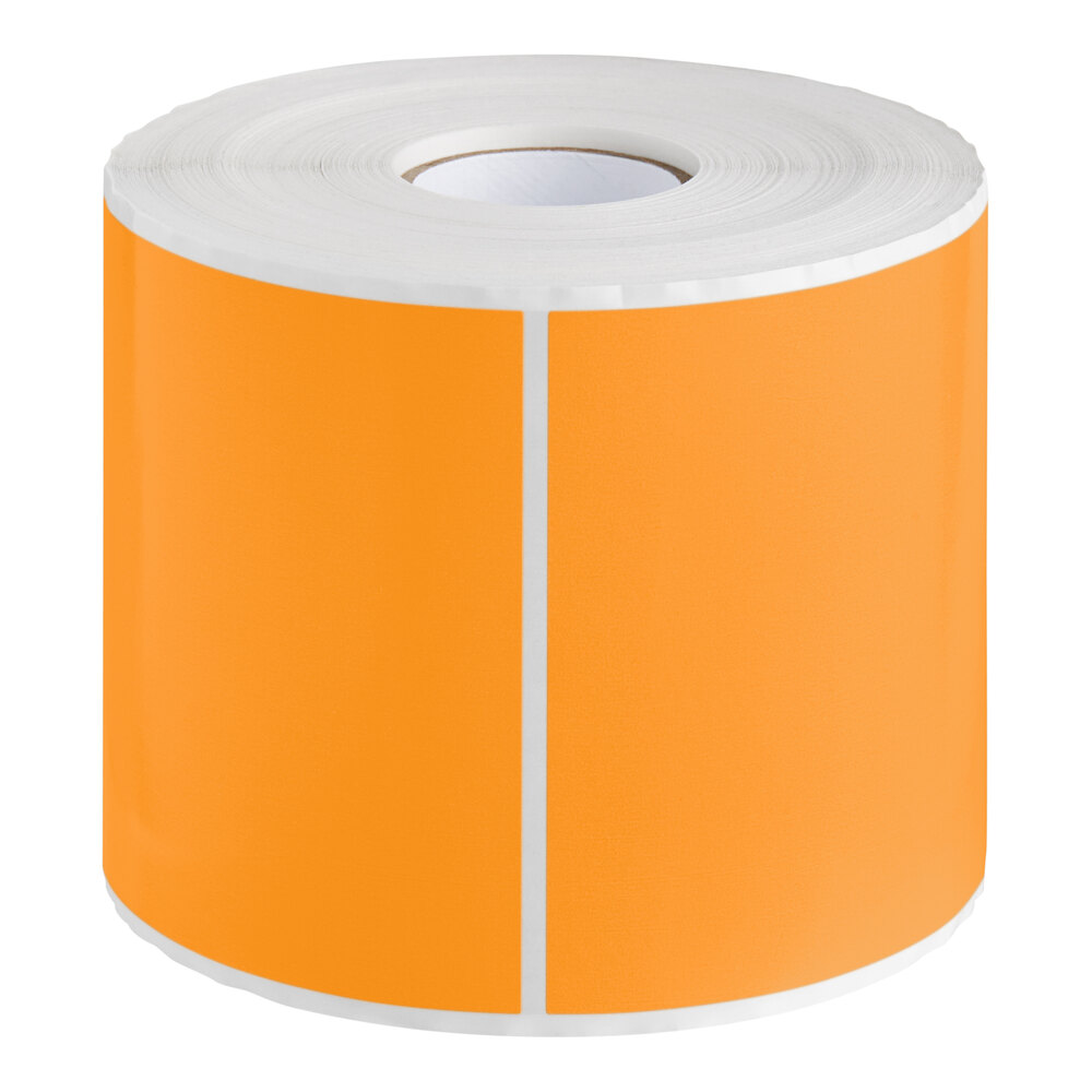 Lavex 4" x 6" Fluorescent Orange Semi-Gloss Paper Permanent Rectangular Inventory Label - 500/Roll
