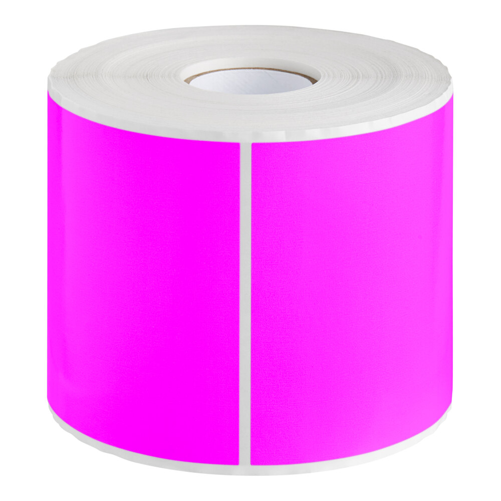 Lavex 4" x 6" Fluorescent Pink Semi-Gloss Paper Permanent Rectangular Inventory Label - 500/Roll