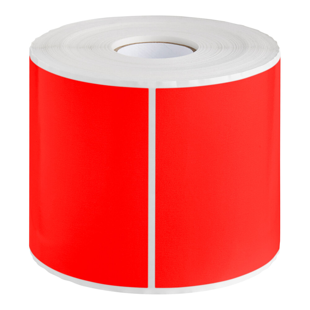 Lavex 4" x 6" Fluorescent Red Semi-Gloss Paper Permanent Rectangular Inventory Label - 500/Roll