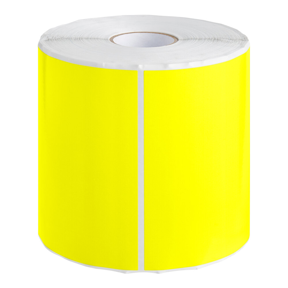 Lavex 5" x 7" Bright Yellow Semi-Gloss Paper Permanent Rectangular Inventory Label - 500/Roll