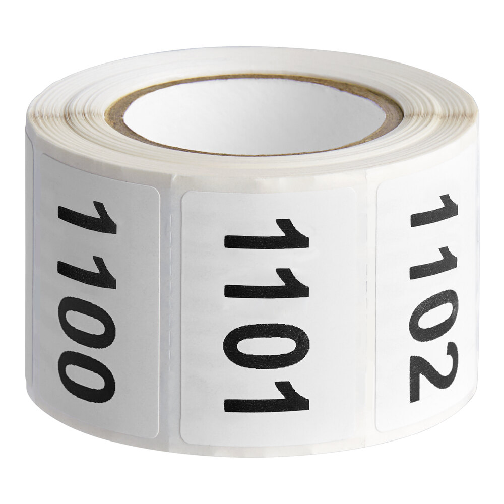 Lavex 1" x 1 1/2" White Semi-Gloss Paper Permanent Rectangular Consecutive Number 1001 to 1500 Inventory Label - 500/Roll