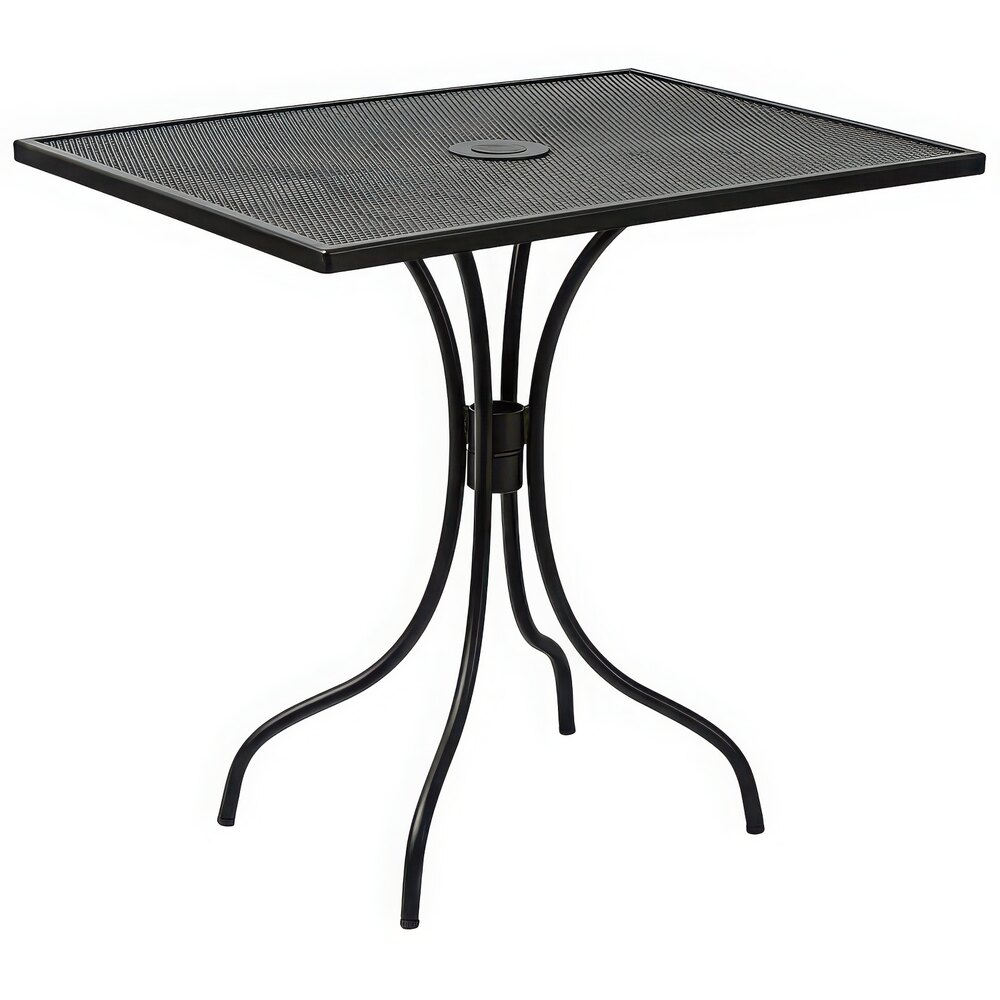 BFM Seating Barnegat 24" x 32" Rectangular Black Steel Outdoor / Indoor Dining Height Table with Umbrella Hole