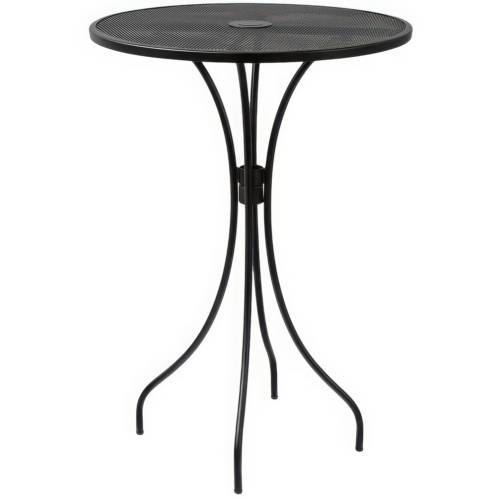 BFM Seating Barnegat 30" Round Black Steel Outdoor / Indoor Dining Height Table with Umbrella Hole