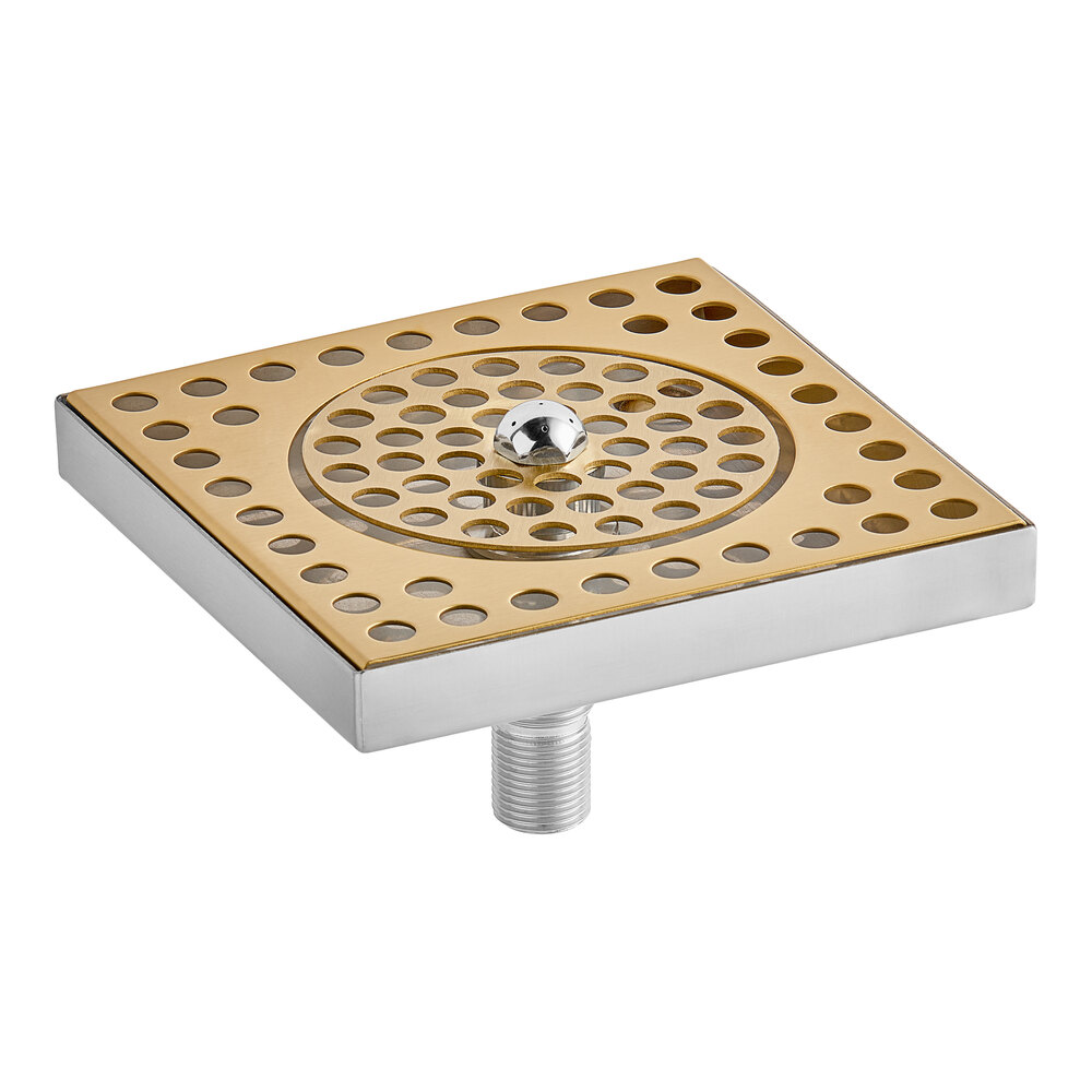 Regency 6" x 6" PVD Gold Finish Surface-Mount Beer Drip Tray with Rinser