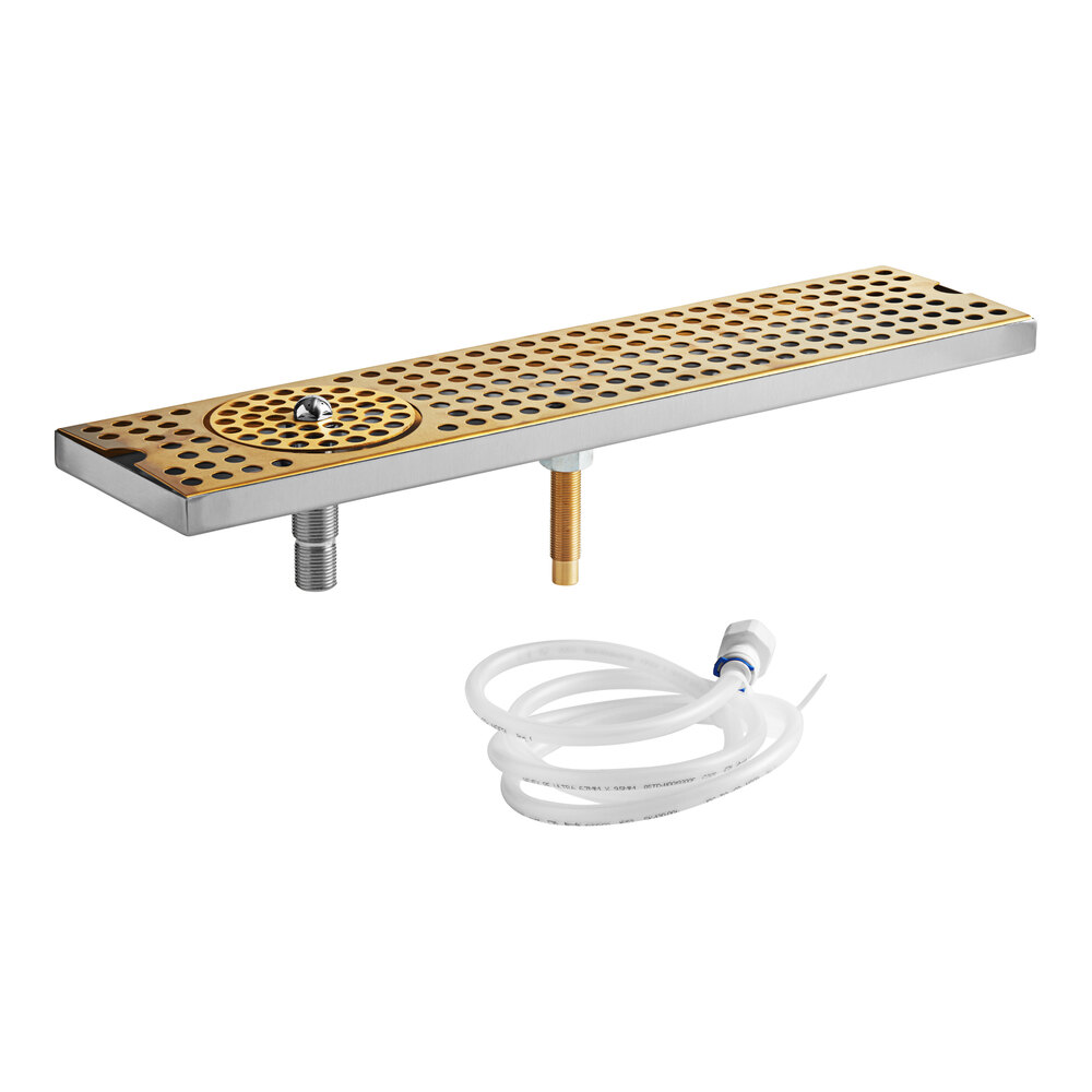 Regency 20" x 5" PVD Gold Finish Surface-Mount Beer Drip Tray with Rinser