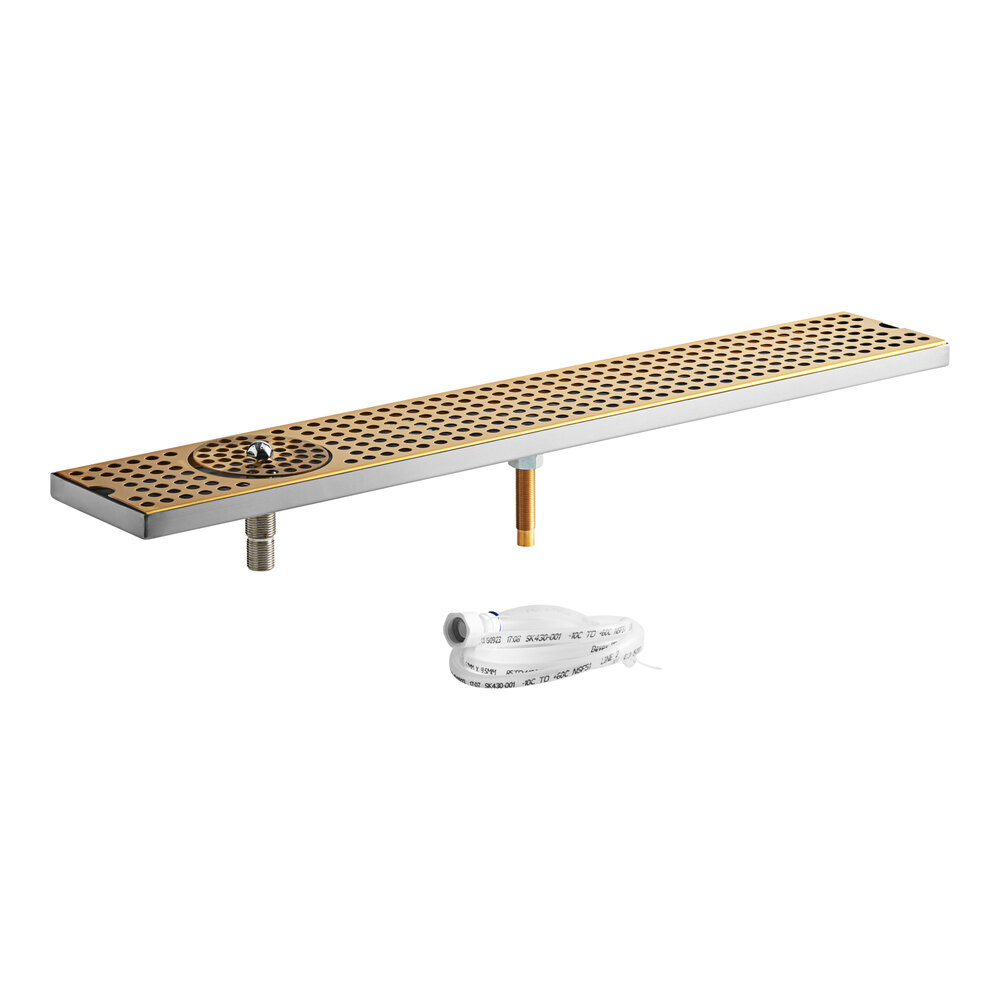 Regency 30" x 5" PVD Gold Finish Surface-Mount Beer Drip Tray with Rinser