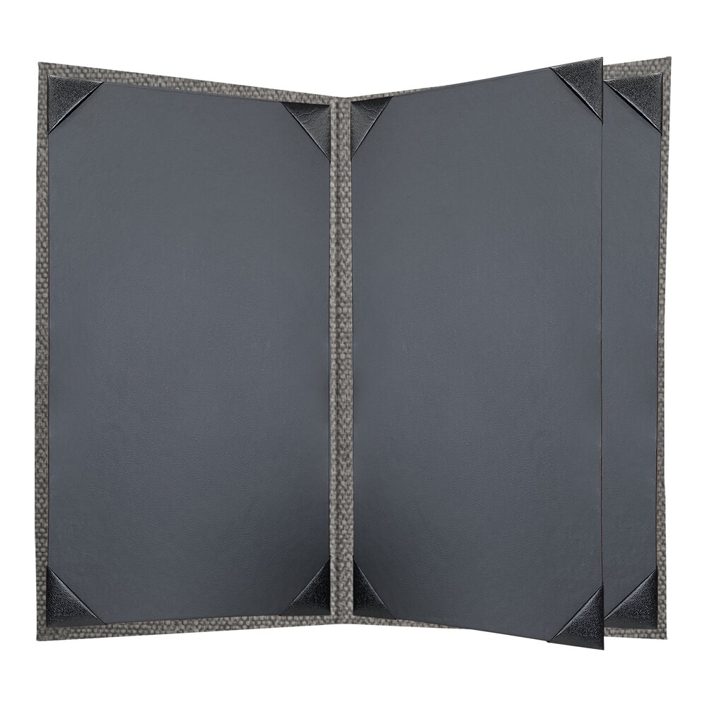 H. Risch, Inc. Milan 8 1/2" x 14" Customizable Smoke 4-View Menu Cover - 25/Case