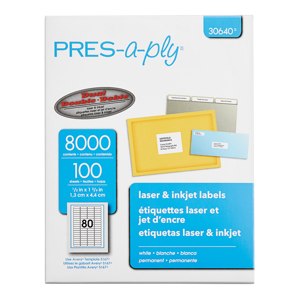 Avery® 30640 1/2" x 1 3/4" White Laser/Inkjet Address Labels - 8,000/Box