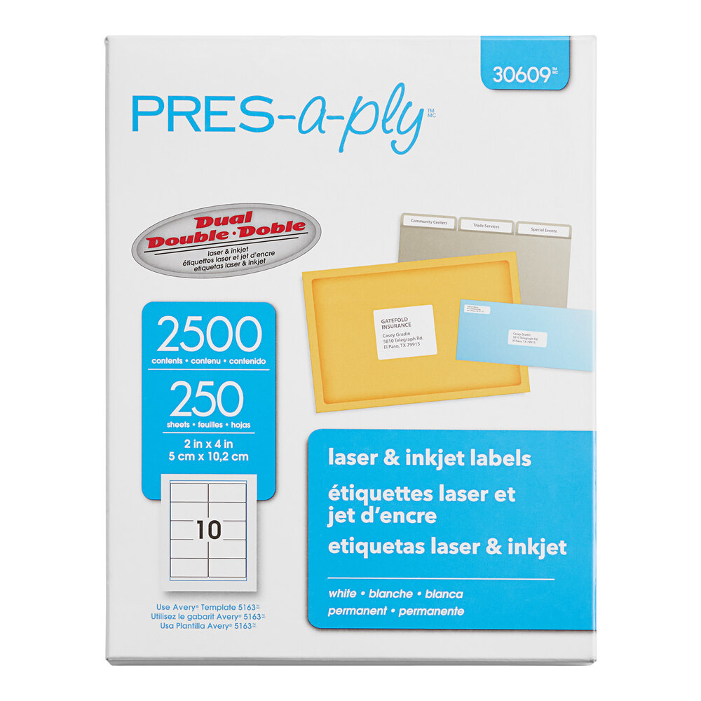 Avery® 30609 2" x 4" White Laser Shipping Labels - 2,500/Box