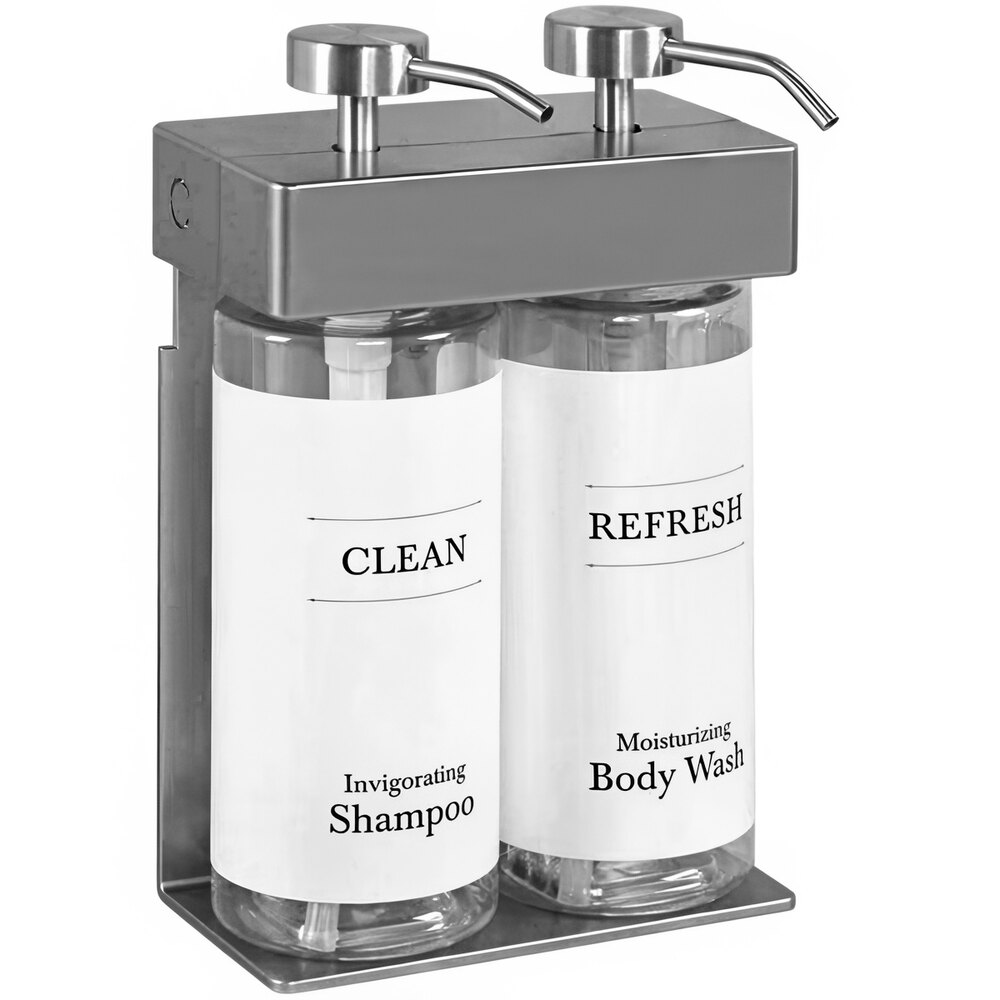 Dispenser Amenities 39234-O3-WHT SOLera 24 oz. ABS Plastic Wall Mounted Adjustable 2-Chamber Locking Shower Dispenser with Oval Bottles