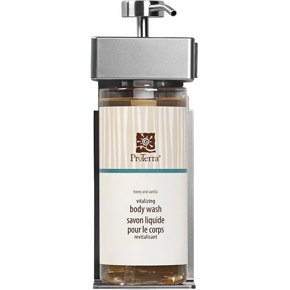 Dispenser Amenities 39134-O3-PROT SOLera 12 oz. ABS Plastic Wall Mounted Adjustable Locking Shower Dispenser with Oval Bottle and ProTerra Label