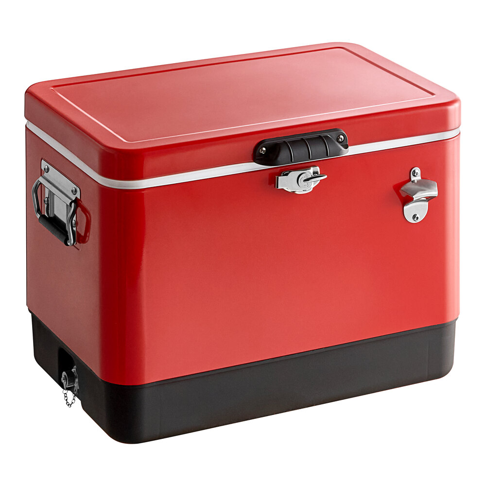 Choice 54 Qt. Red Steel Beverage Cooler
