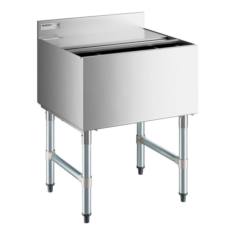 Regency 21" x 24" Underbar Ice Bin with 7 Circuit Post-Mix Cold Plate, Bottle Holders, and Sliding Lid