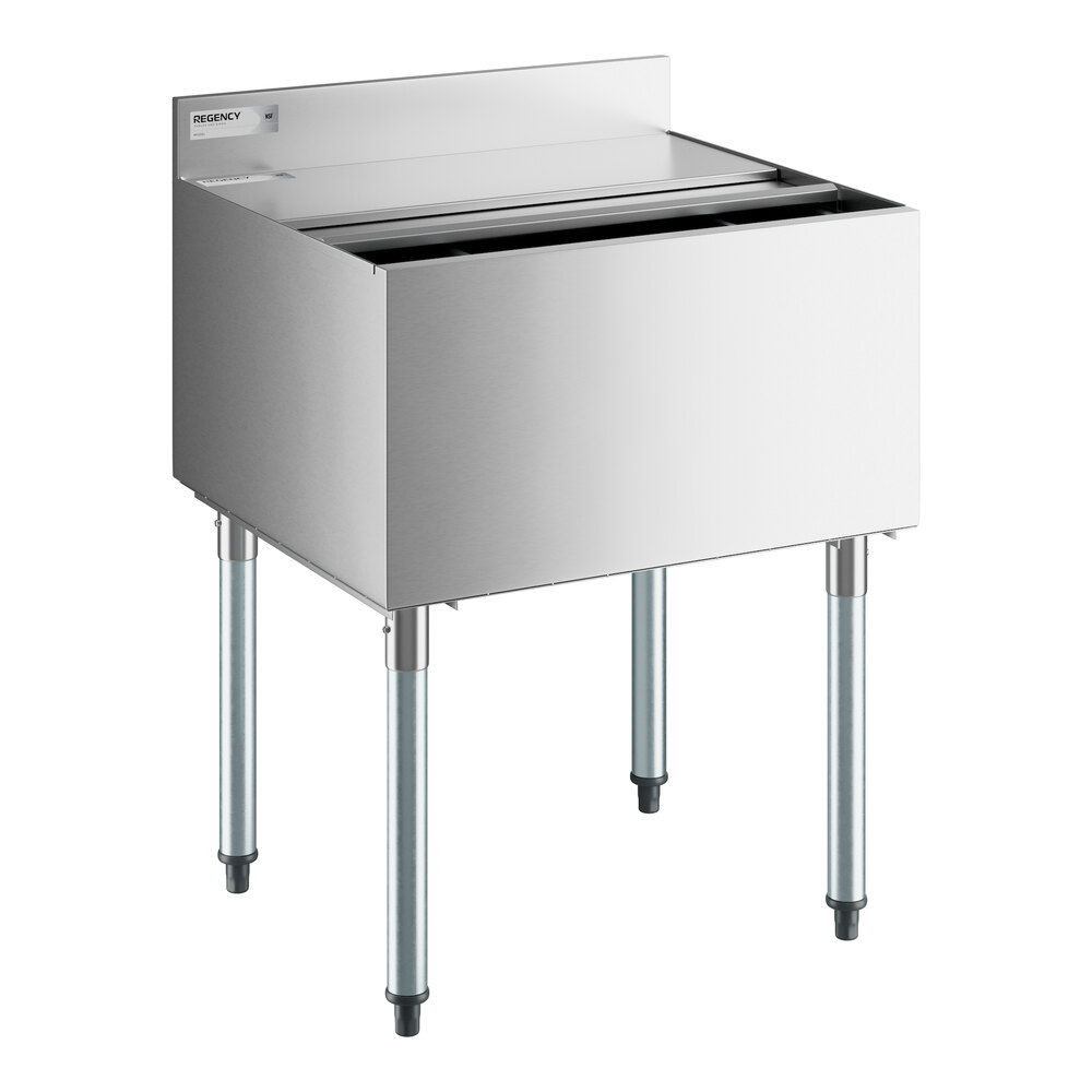 Regency 21" x 24" Stainless Steel Underbar Ice Bin with Bottle Holders and Sliding Lid