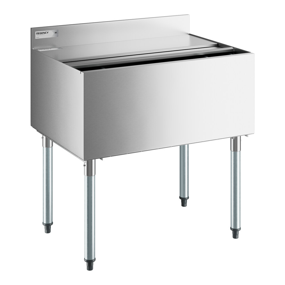 Regency 21" x 30" Stainless Steel Underbar Ice Bin with Bottle Holders and Sliding Lid