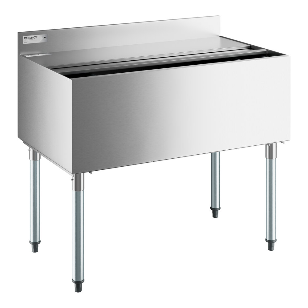 Regency 21" x 36" Stainless Steel Underbar Ice Bin with Bottle Holders and Sliding Lid