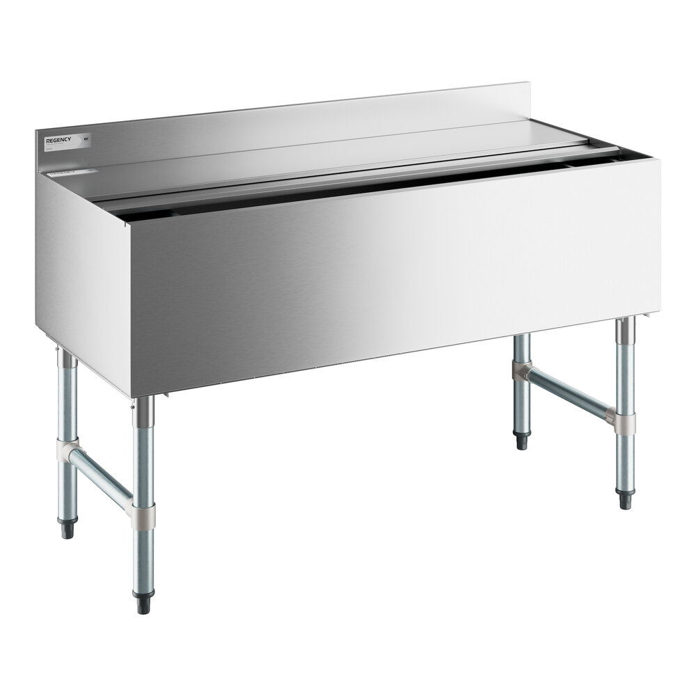 Regency 21" x 48" Underbar Ice Bin with 10 Circuit Post-Mix Cold Plate, Bottle Holders, and Sliding Lid