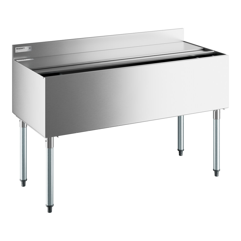 Regency 21" x 48" Stainless Steel Underbar Ice Bin with Bottle Holders and Sliding Lid