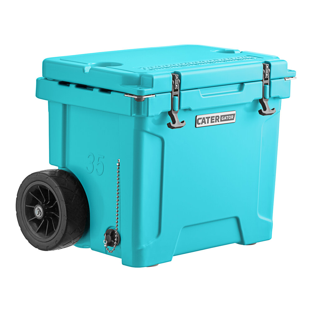 CaterGator CG35BLW Sky Blue 35 Qt. Mobile Rotomolded Outdoor Cooler / Ice Chest