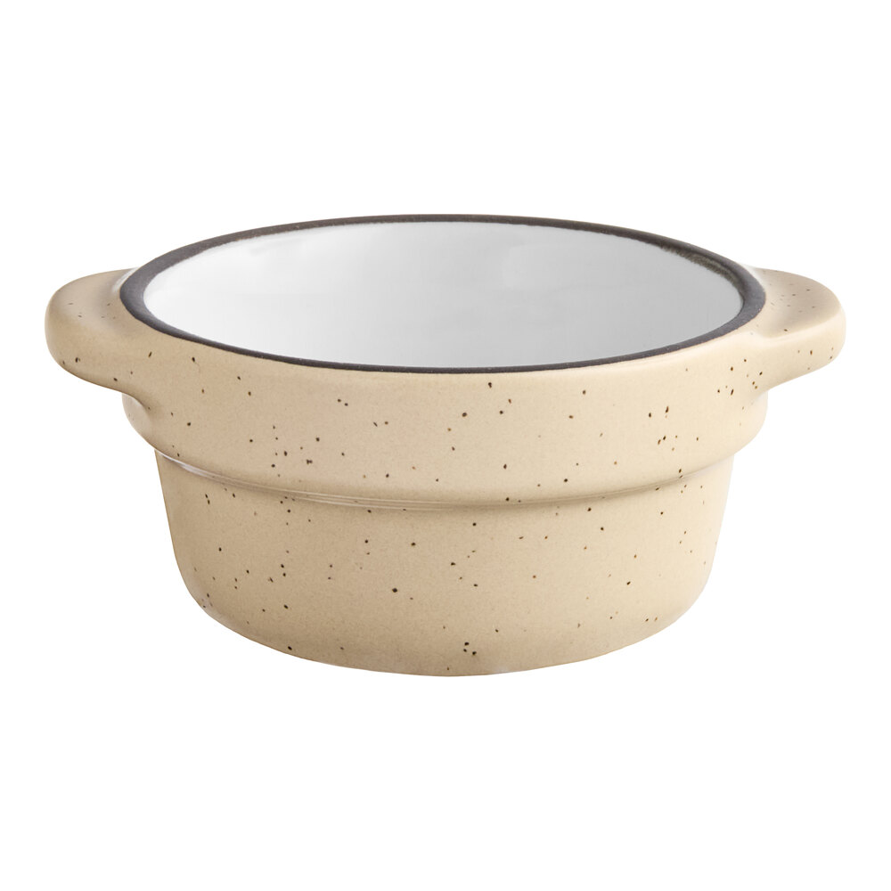 Acopa Embers 2.5 oz. Harvest Tan Matte Stoneware Sauce Cup - Sample