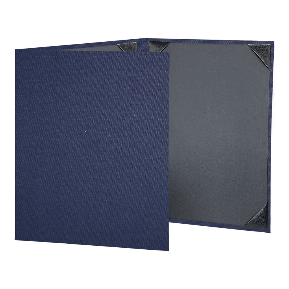 H. Risch, Inc. Linen 8 1/2" x 11" Customizable Royal 3-View Menu Cover with Album Style Corners - 25/Case