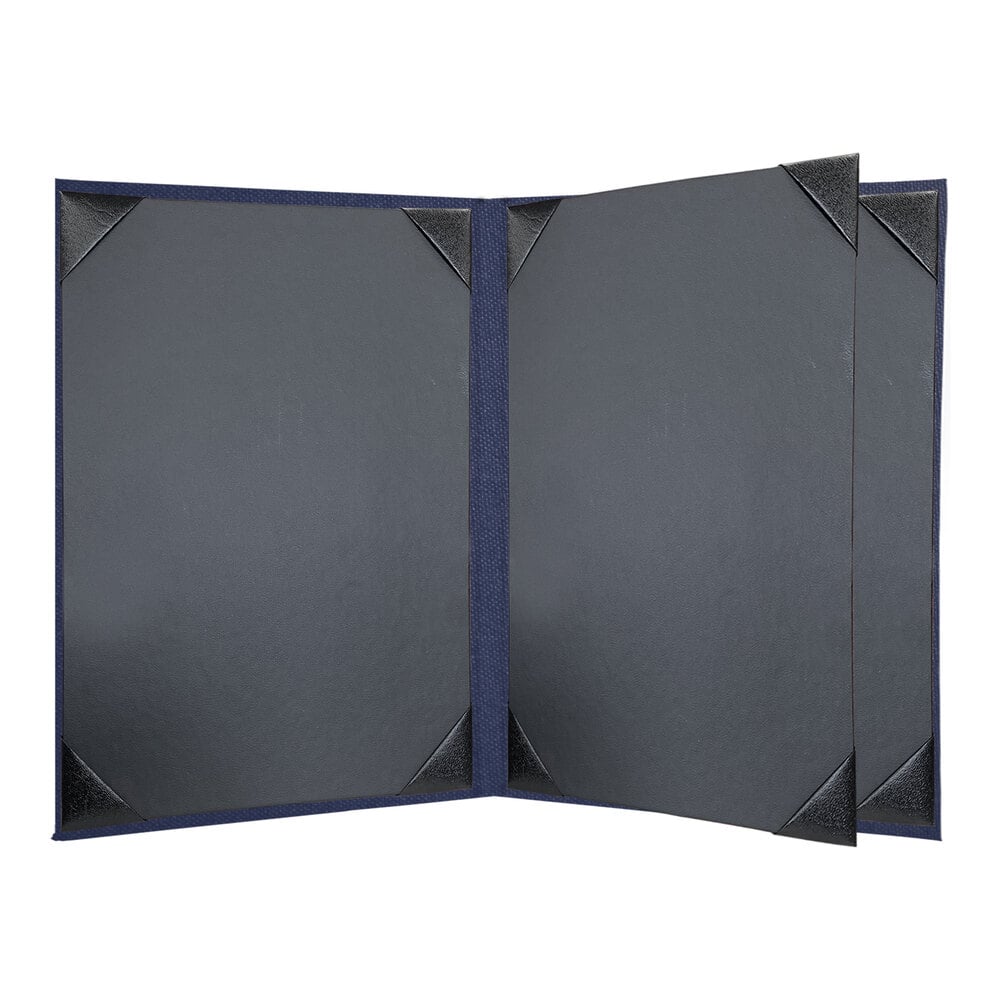 H. Risch, Inc. Linen 8 1/2" x 11" Customizable Royal 4-View Menu Cover with Album Style Corners - 25/Case
